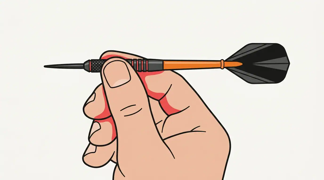Cartoon illustration showing an unusual one-finger and thumb dart grip