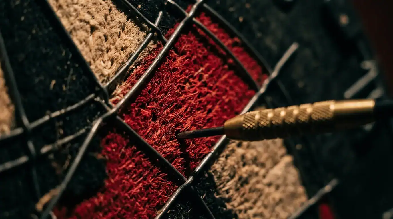 Extreme close-up of the treble 20 bed showing sisal fibre texture and wire dividers