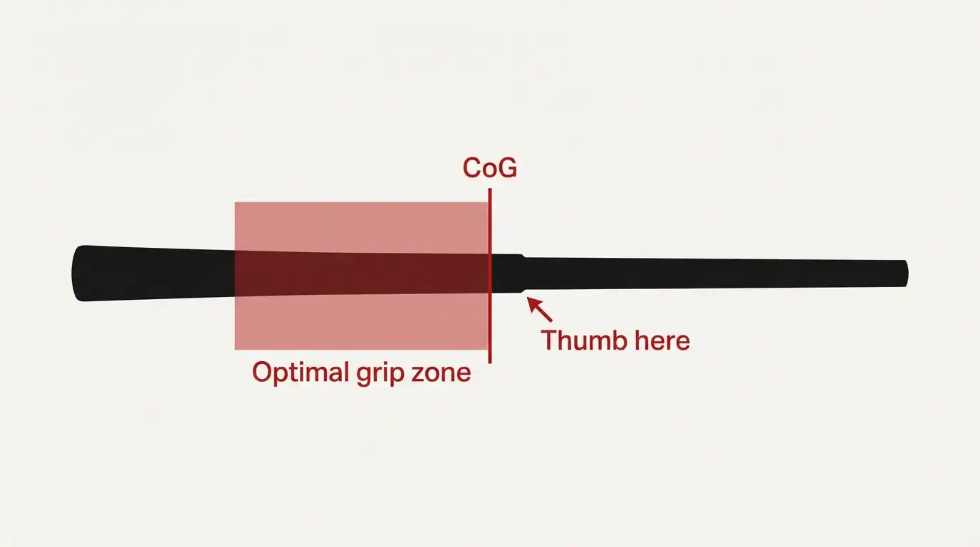 Flat vector diagram showing optimal dart grip position relative to centre of gravity