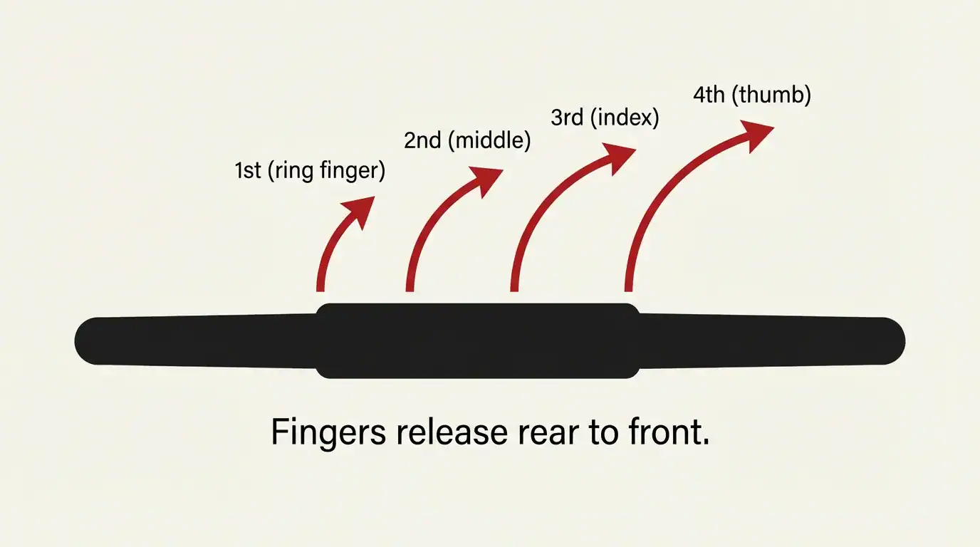 Flat vector diagram showing the order fingers release from a dart barrel