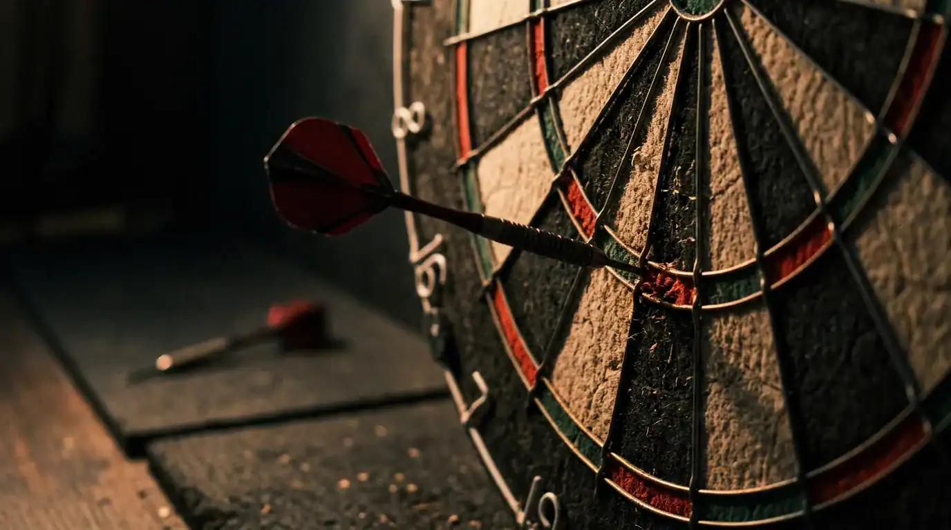 A dart embedded in a double segment of a bristle dartboard
