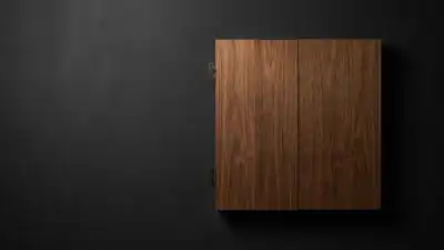 Best dartboard cabinet – closed wooden cabinet on dark charcoal surface