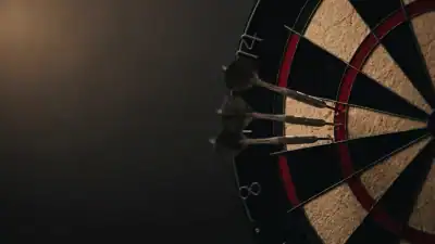 Three darts missing the doubles ring on a bristle dartboard