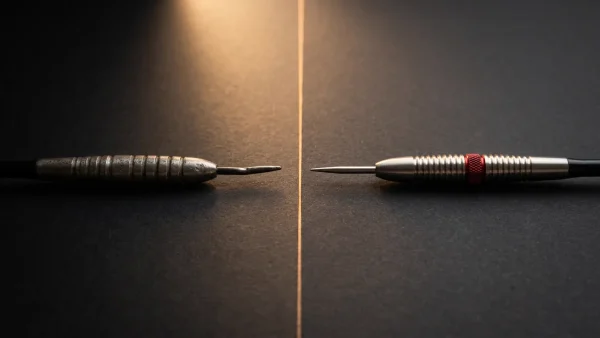 Worn practice dart beside pristine tungsten dart representing PDC Challenge Tour development pathway