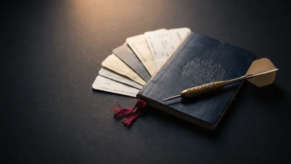 European passport with boarding passes and tungsten dart representing PDC European Tour multi-country circuit