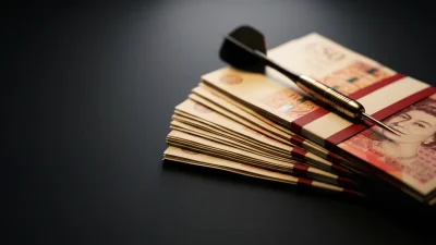Sterling banknotes with tungsten dart representing PDC prize money rankings system