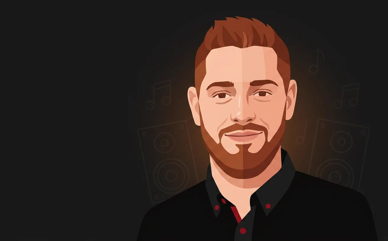 Stylised editorial illustration of Dutch darts player Berry van Peer, who played through dartitis at the 2017 Grand Slam