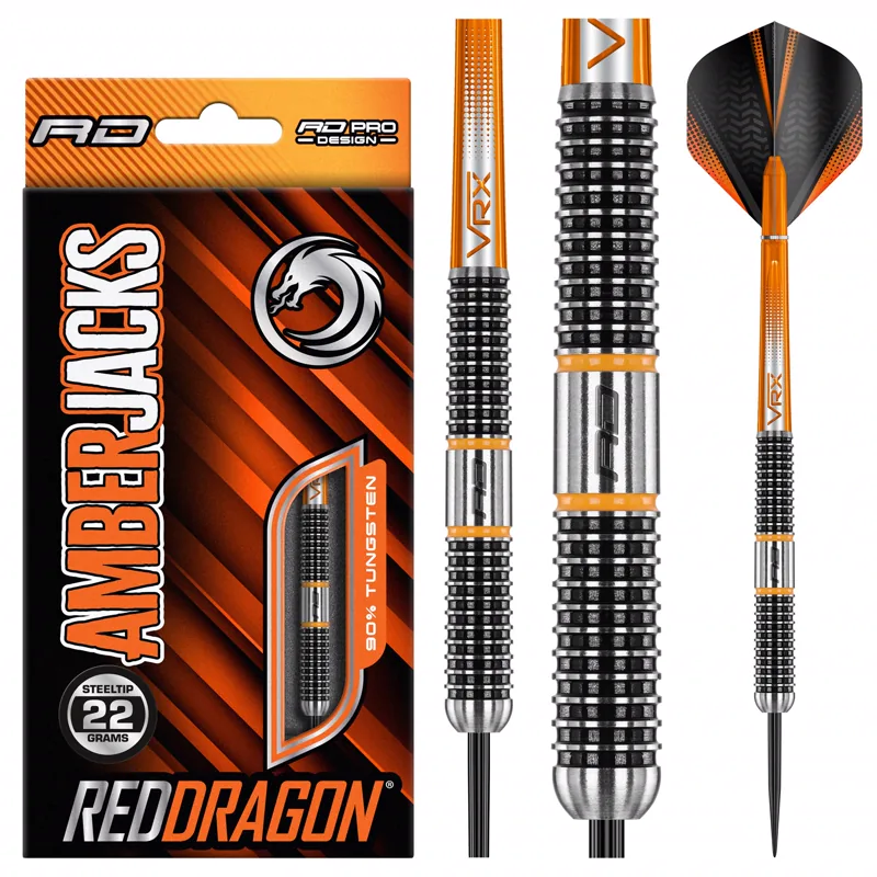 Red Dragon Amberjack 22g steel tip darts with packaging